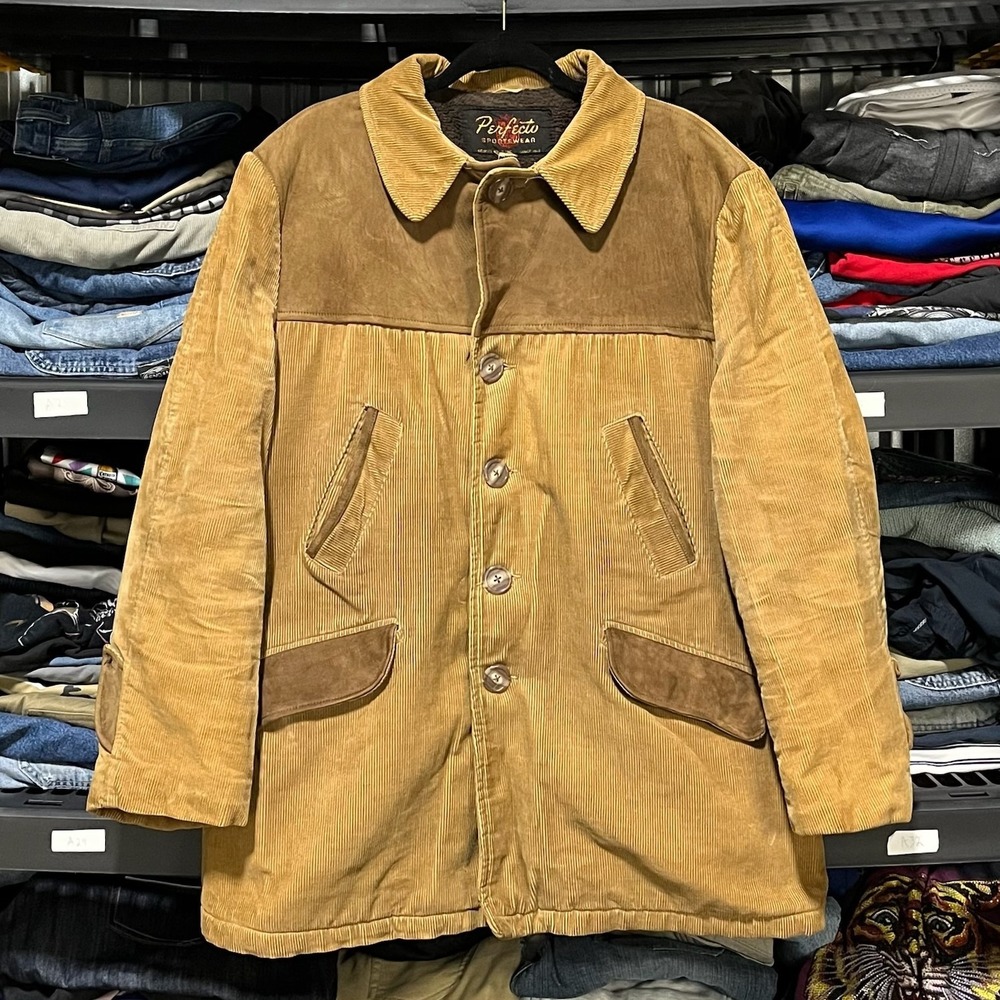 Vintage 70s 80s Schott‎ Perfecto Sportswear Corduroy Hunting Coat Mens XL Tan